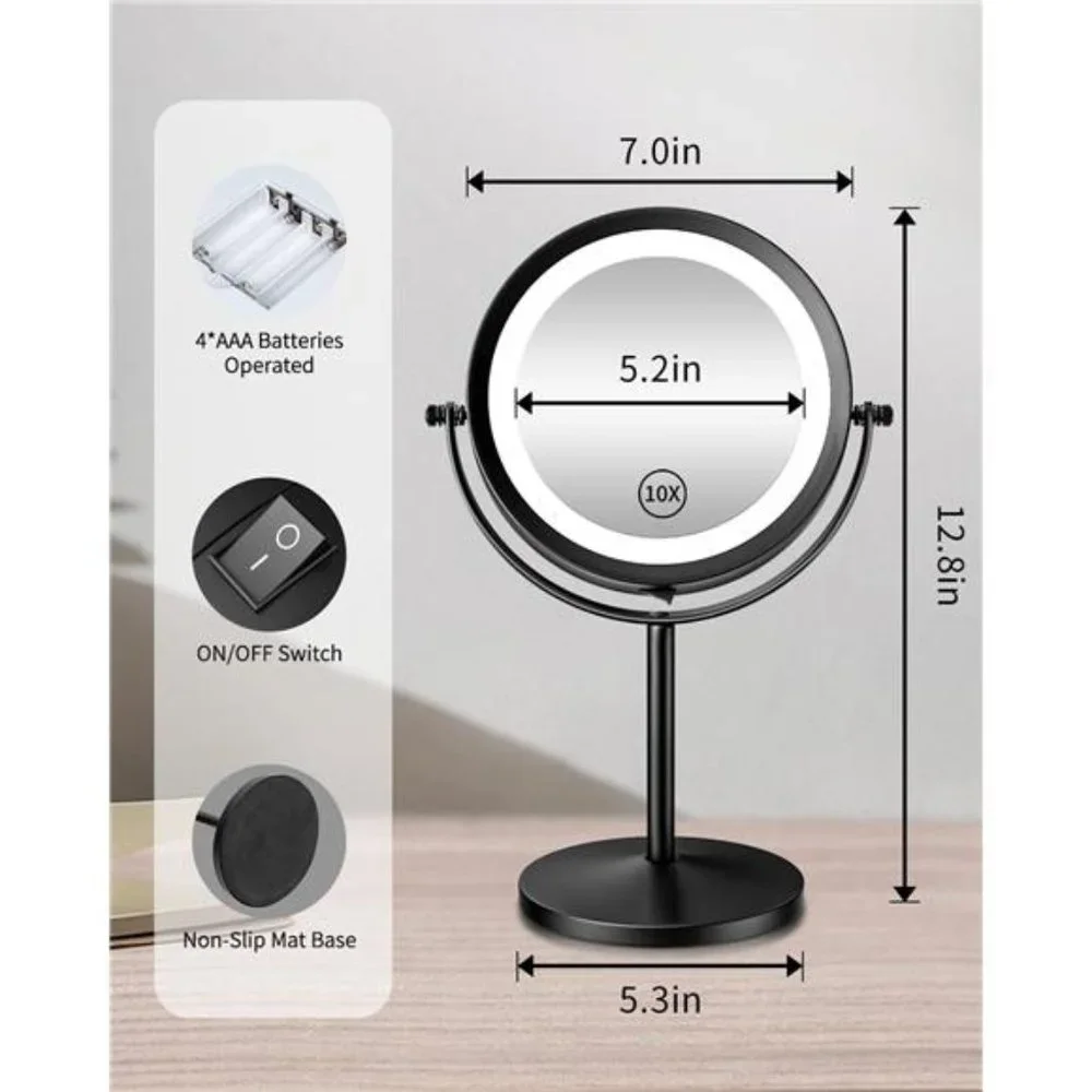 Lighted Makeup Mirror,1x/10xMagnifying Double Sided LED Vanity Mirror with Light